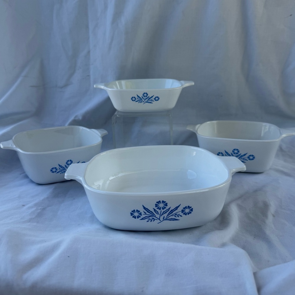 Vintage Corning Ware Blue Cornflower Baking Dishes Set of 4 Casserole Dishes